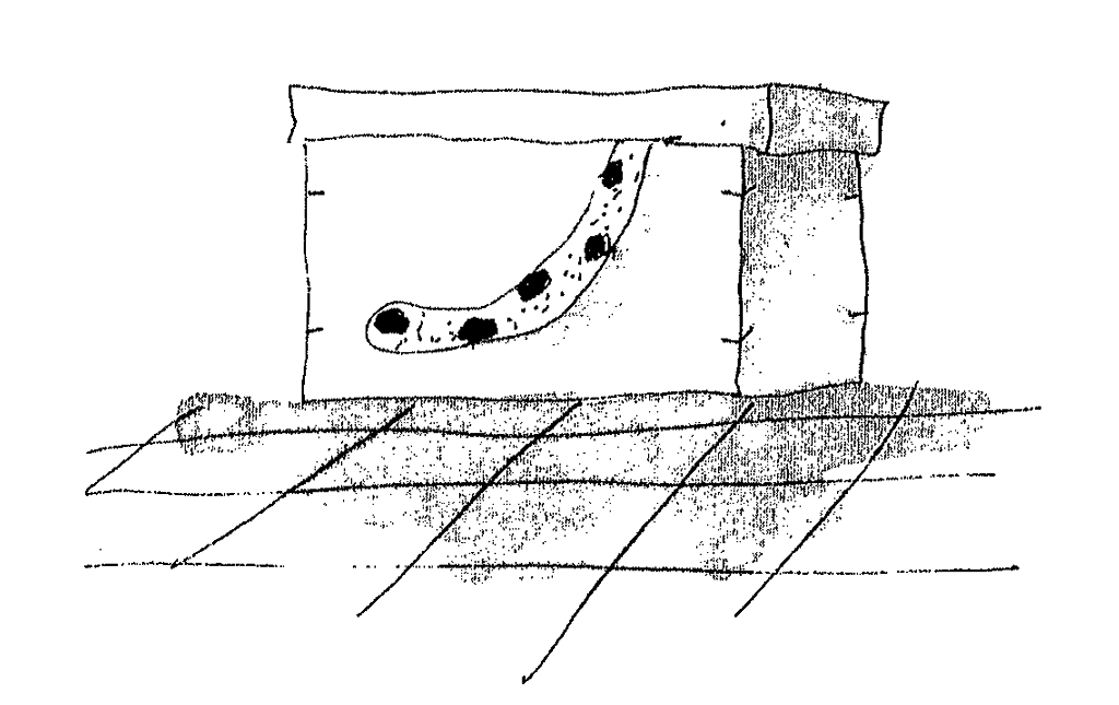 Drawing of box on floor with polka-dot tail hanging out. Drawing of box on floor with polka-dot tail hanging out.