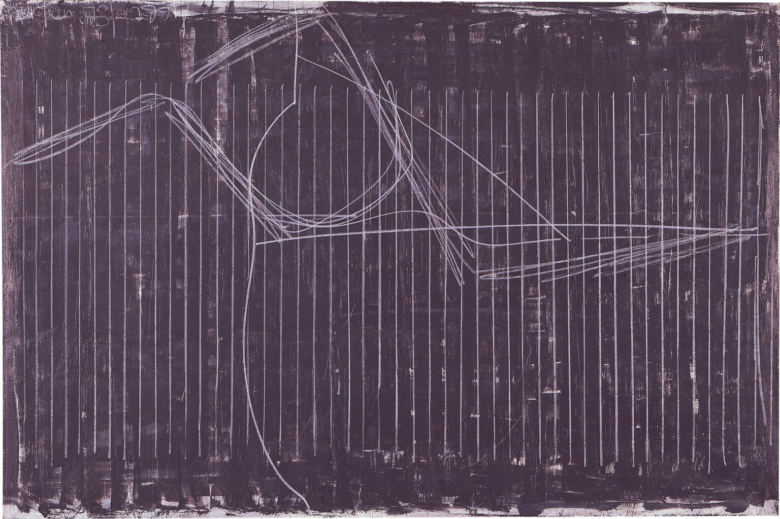 Painting featuring vertical serial lines with horizontal and tangled lines. Painting featuring vertical serial lines with horizontal and tangled lines.
