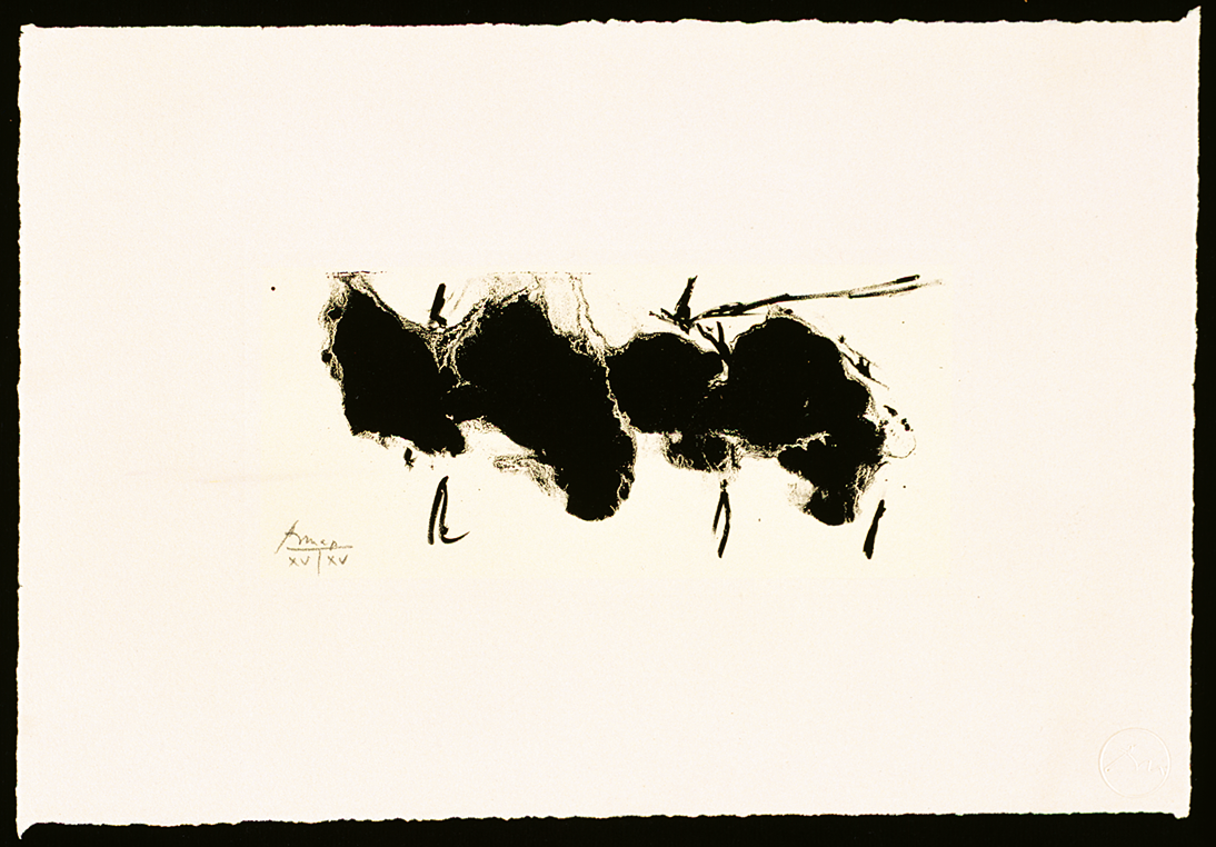 Painting featuring bold, irregular shapes in the center of canvas.