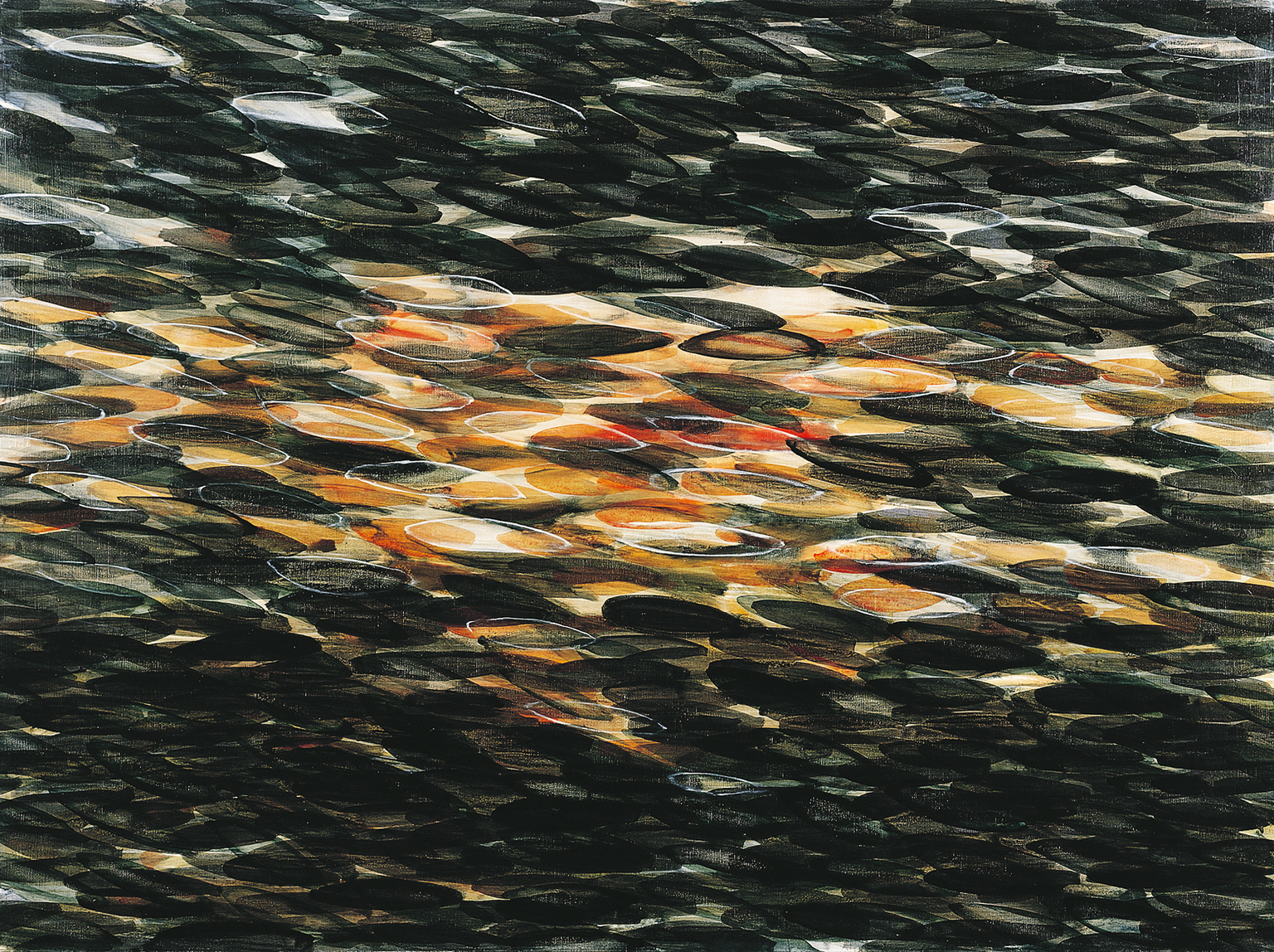 Abstract watercolor painting made of ovals. 
