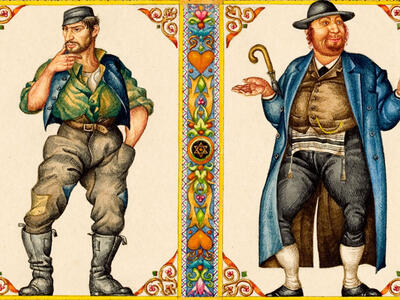 Illustration of two men, the simple son and the son who does not know to ask.
