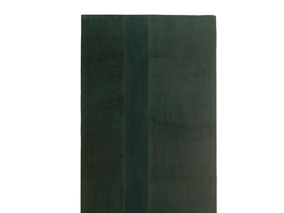 Solid color painting with off centered, vertical band in a different shade.