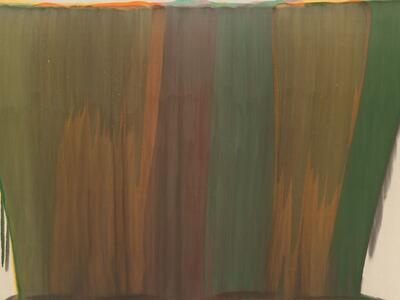 Abstract painting of five bands of colors.
