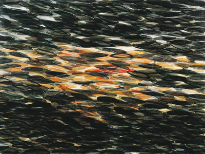 Abstract watercolor painting made of ovals. 