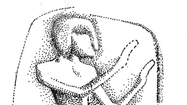 Kneeling Figure Praying Drawing of kneeling figure with hands raised to shoulder height.