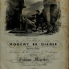 Title page of score featuring a man pointing downward at a woman who is on the ground gripping a cross.